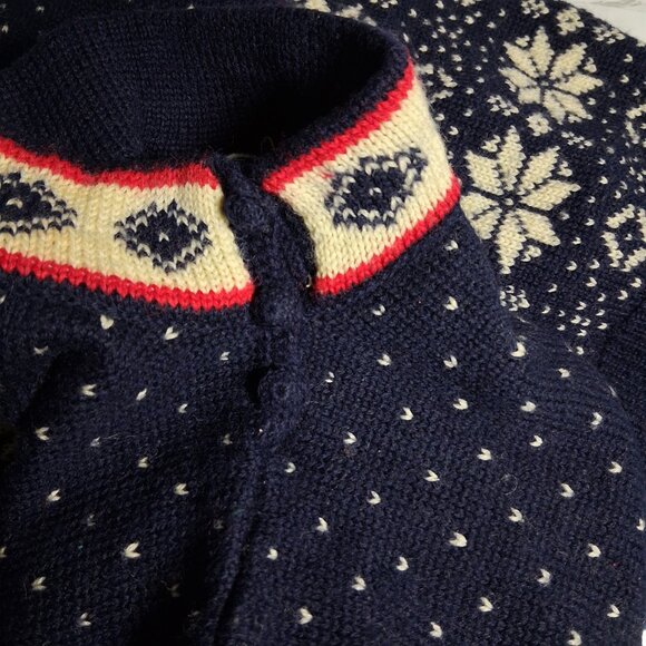 Not Ugly Christmas Sweater DEAN'S OF SCOTLAND Wool Mock Turtleneck Navy Large - Picture 3 of 9